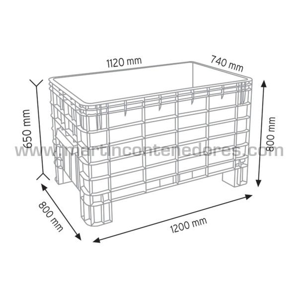 Caisse-palette plastique 1200x800x800/650 mm 4 pieds