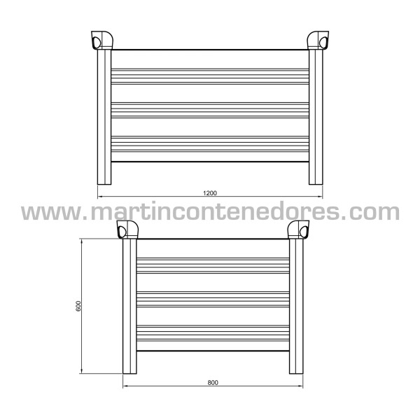 Contenedor metálico 1200x800x600/500 mm