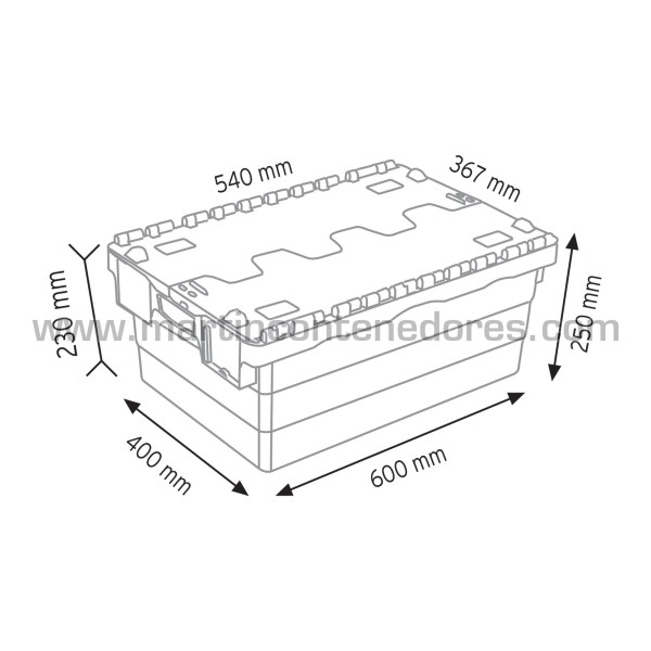 Box nestable with lid 600x400x250/230 mm