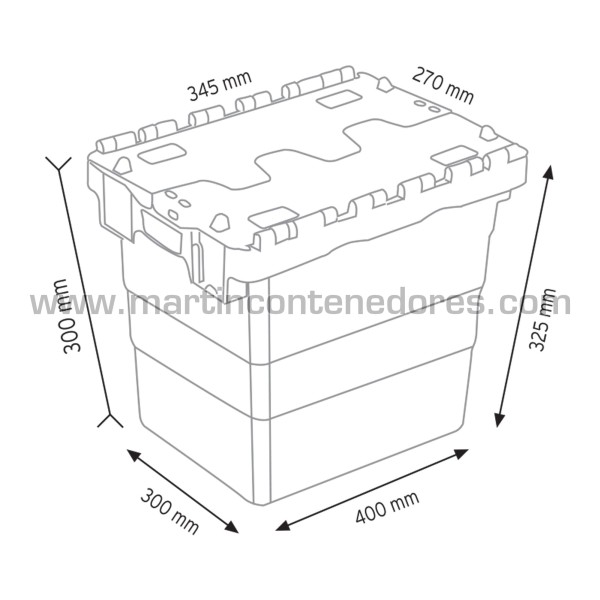 Bac emboitable avec couvercle 400x300x325/300 mm