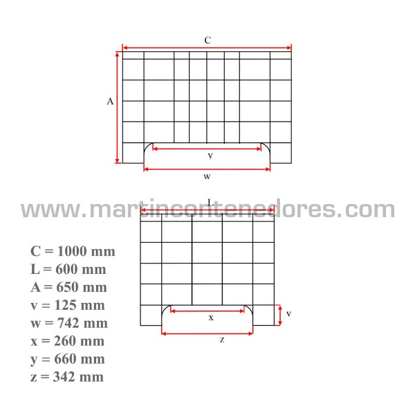 Caisse-palette plastique fermé 1000x600x650/525 mm