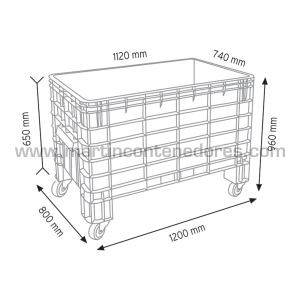 Box plastic with wheels 1200x800x960/650 mm