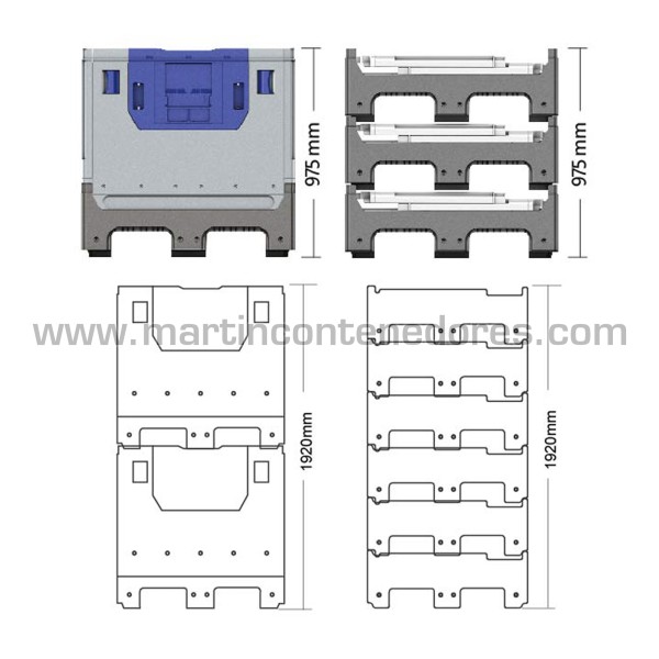 Contenedor HOREN KF975 1200x1000x975/815 mm 2 patines