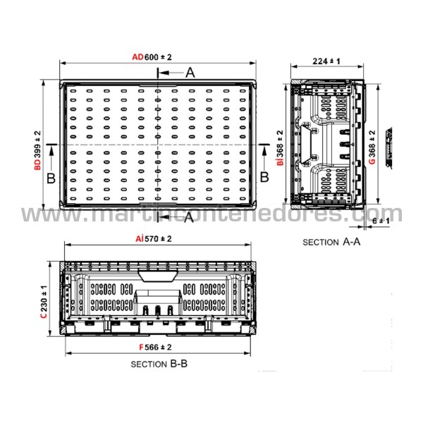 Caixa perfurada dobrável 600x400x230/224 mm