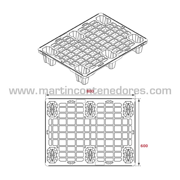 Palete plástico perfurada encaixável 800x600x134 mm