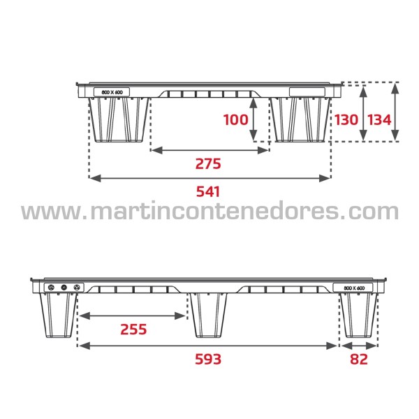 Palette plastique ajourée emboitable 800x600x134 mm