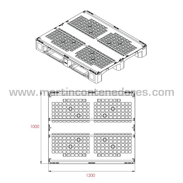 Palete plástico perfurado reforçado 1200x1000x157 mm 3 patins