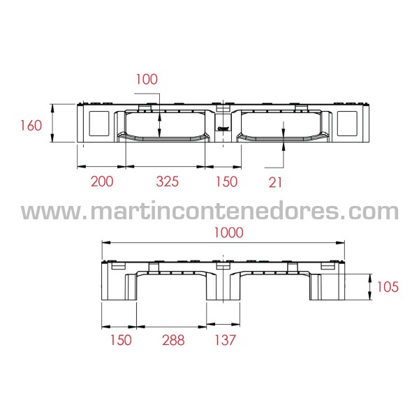 Palet plástico ranurado reforzado 1200x1000x157 mm 3 patines