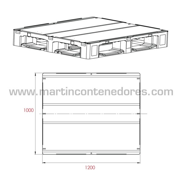 Reinforced smooth plastic pallet 1200x1000x157 mm 5 runners