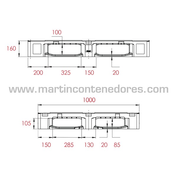 Palet plástico liso reforzado 1200x1000x157 mm 5 patines