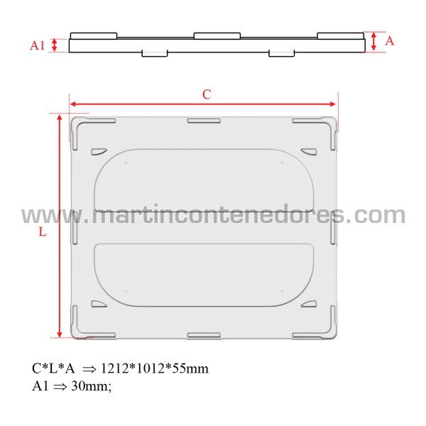 Couvercle plastique pour caisse-palette 1200x1000 mm