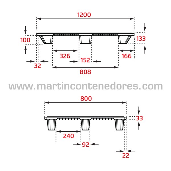 Palete plástico perfurado encaixável ONE-WAY 1200x800x133 mm