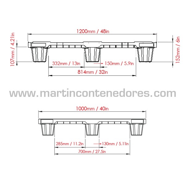 Palet plástico ranurado encajable 1200x1000x152 mm