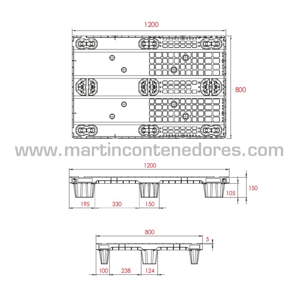 Perforated nestable plastic pallet 1200x800x150 mm