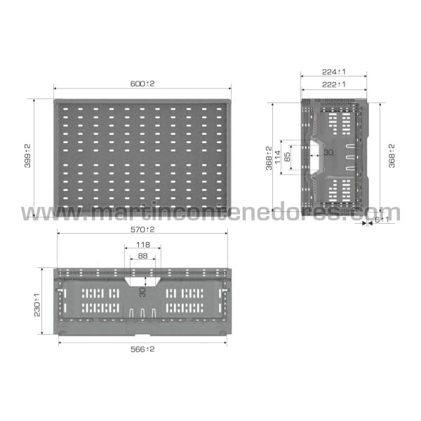 Caixa perfurada dobrável 600x400x230/224 mm