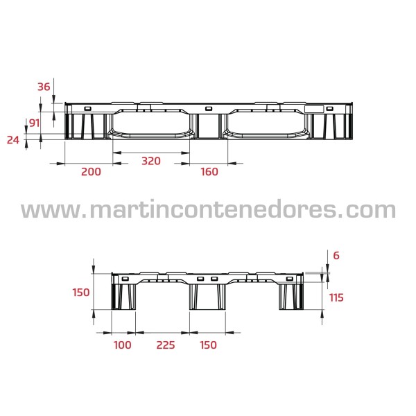 Palette plastique lisse 1200x800x150 mm 3 traîneaux