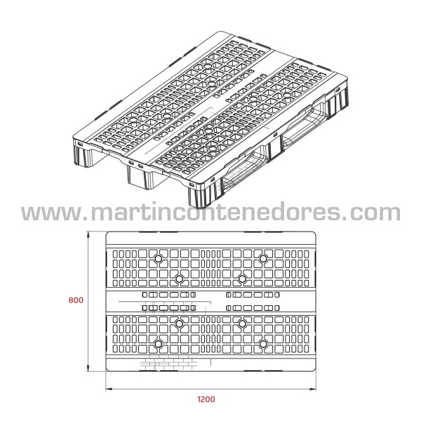 Palete plástico perfurado 1200x800x150 mm 3 patins