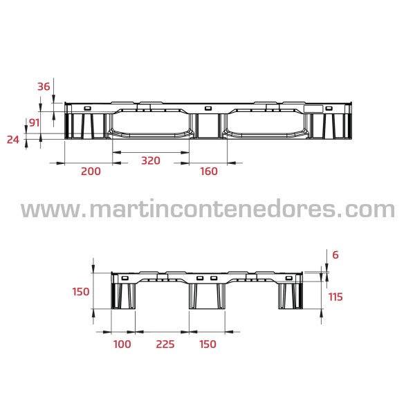 Palete plástico perfurado 1200x800x150 mm 3 patins