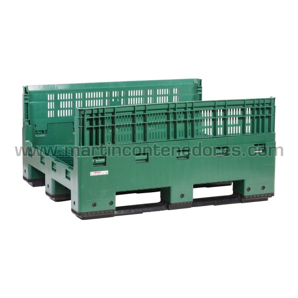 Stacking perforated plastic box 1200x1000x600/390 mm 3 runners