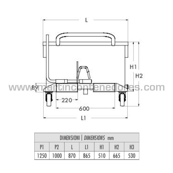 Contenedor basculante con ruedas 300 litros con ruedas externas