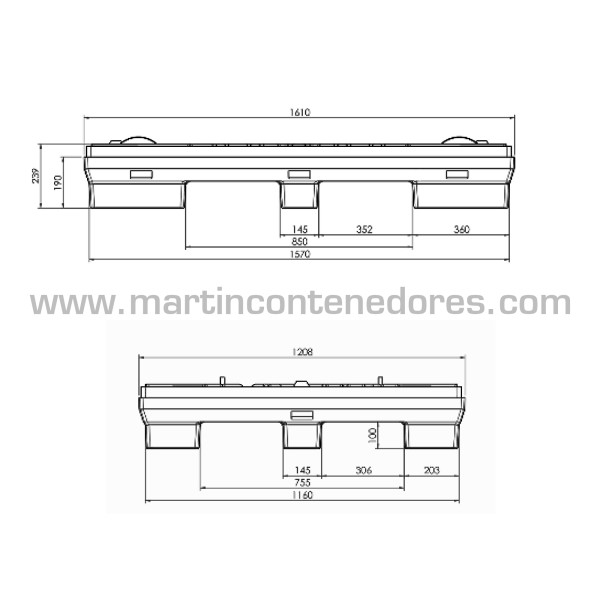 Conjunto plástico rebatível 1610x1208x750/560 mm