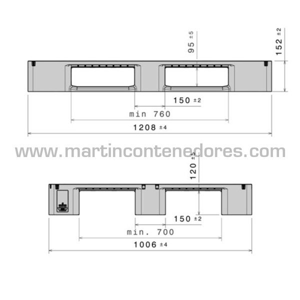 Perforated plastic pallet 1200x1000x150 mm 3 runners