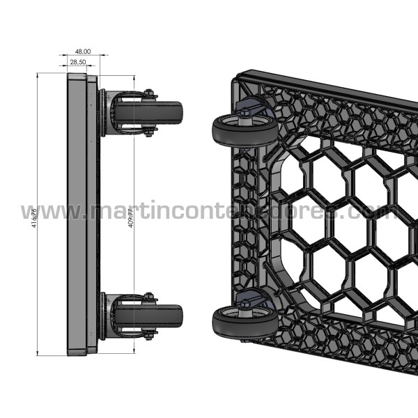 Base rodante 615x415x165 mm con 4 ruedas giratorias