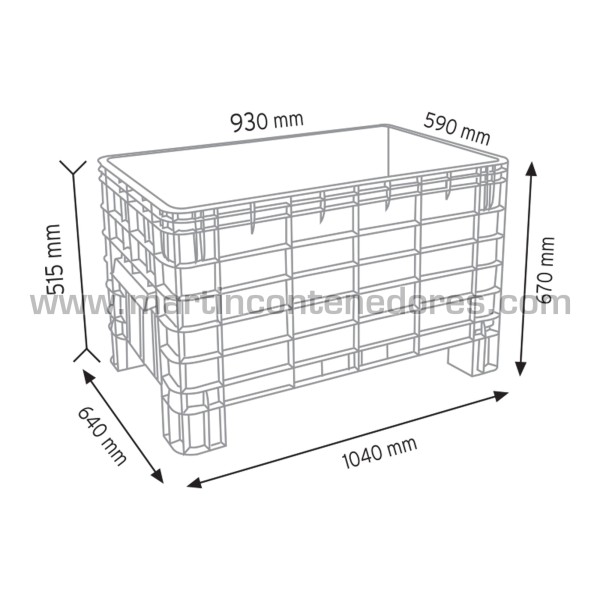 Contenedor plástico estanco apilable 1040x640x670/515 mm