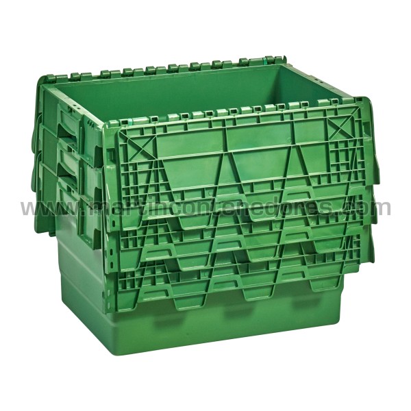 Caja plastica con asa cerrada color verde con porta etiquetas