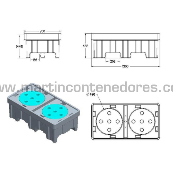 Retention basins for 2 drums