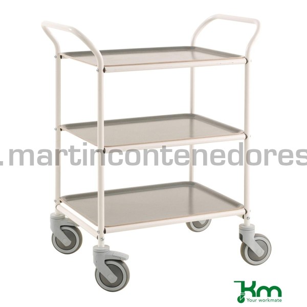 Carro de servicio blanco con 3 estantes grises 770x495x960 mm