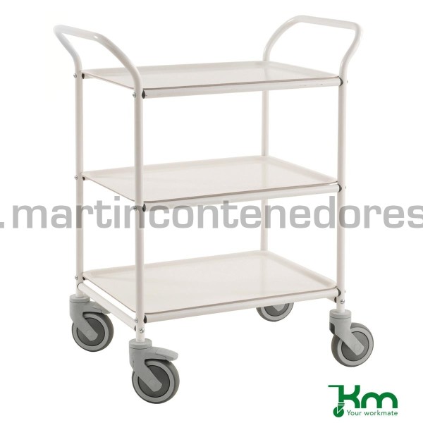 Carro de servicio blanco con 3 estantes blancos 770x495x960 mm