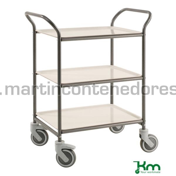 Carro de servicio gris con 3 estantes blancos 770x495x960 mm