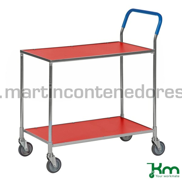 Service trolley with 2 shelves red 850x435x950 mm