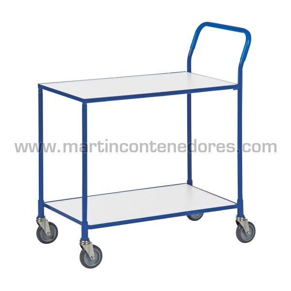 Blue service trolley with 2 white shelves 850x435x950 mm