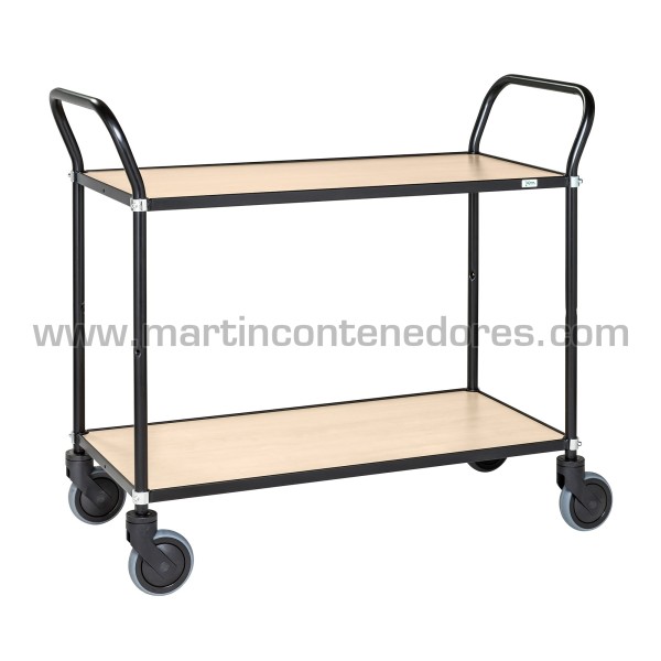 Carro de mesa de diseño negro y abedul con freno 1100x430x940 mm