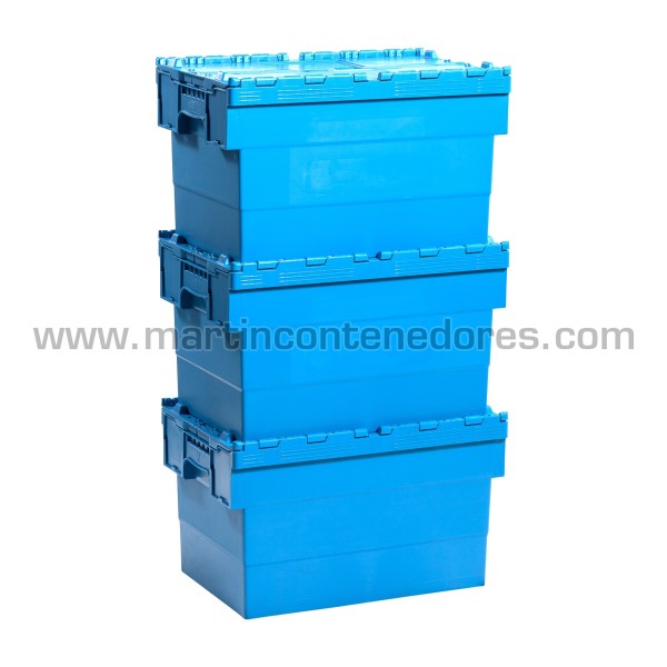 Nestable plastic stacking box with lid 600x400x365 mm