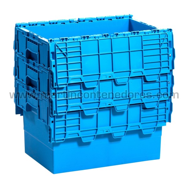 Nestable plastic stacking box with lid 600x400x365 mm