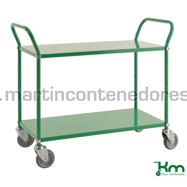 Carro de servicio verde con 2 estantes y freno 1080x480x940 mm