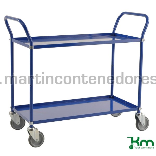 Carro de servicio azul con 2 estantes y freno 1080x480x940 mm