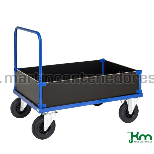 Carro de transporte azul con paneles bajos y freno 1200x800x900 mm