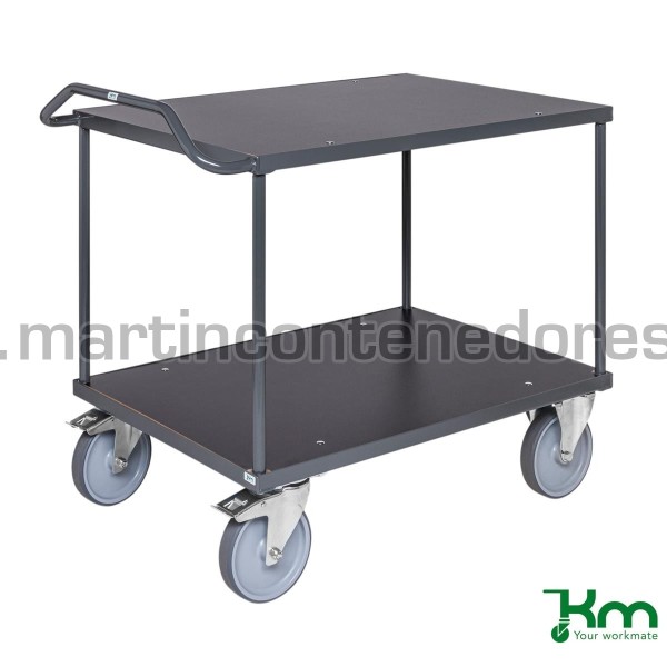 Carrinho de plataforma de 2 níveis com alça ergonômica e freio 1310x800x965 mm