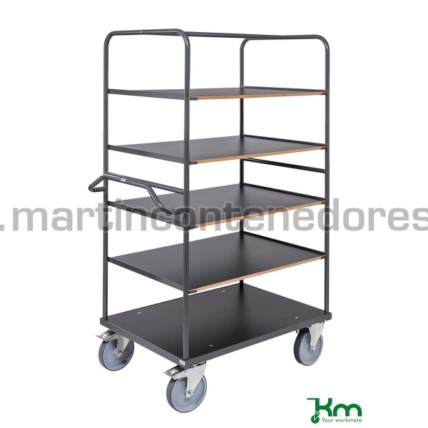 Carrinho de coleta com 5 prateleiras e alça ergonômica 1100x700x1800 mm