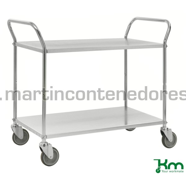 Chariot de service galvanisé avec 2 étagères blanc et frein 1080x480x940 mm