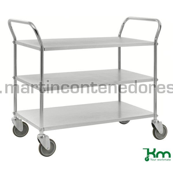 Galvanized service trolley with 3 white shelves and brake 1080x480x940 mm