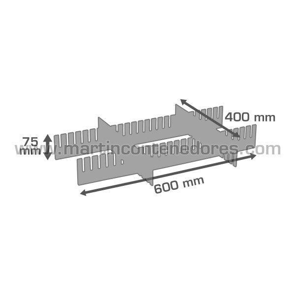 Separador curto 400x75 mm para caixas 600x400 mm