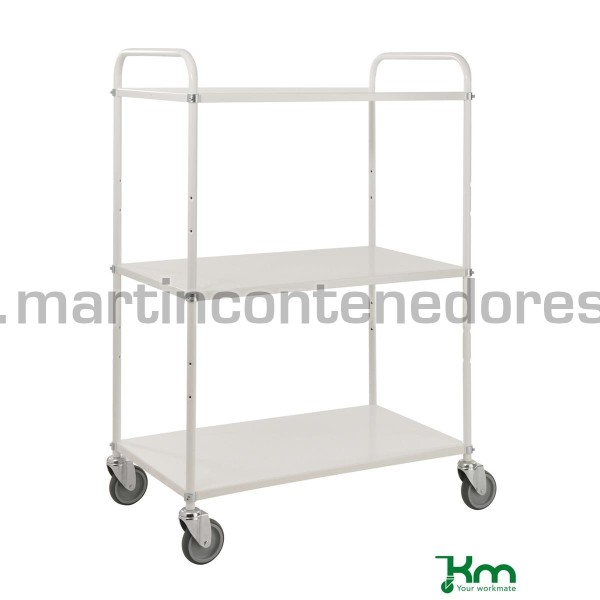 Carro ligero con 3 estantes blanco y freno 980x585x1445 mm