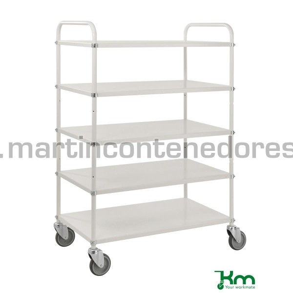 Carro ligero con 5 estantes blanco y freno 980x585x1445 mm