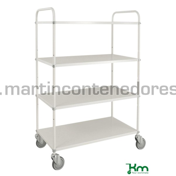 Carro ligero blanco con 4 estantes y freno 980x585x1445 mm