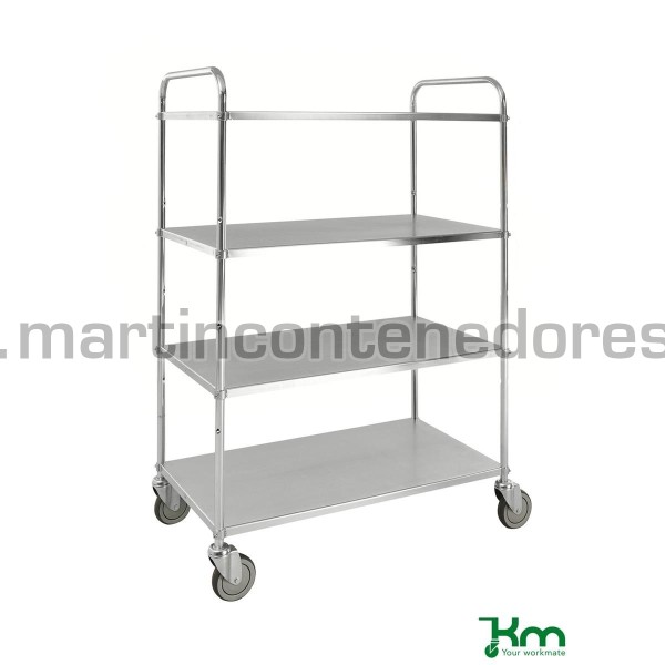 Carro ligero galvanizado con 4 estantes y freno 980x585x1445 mm